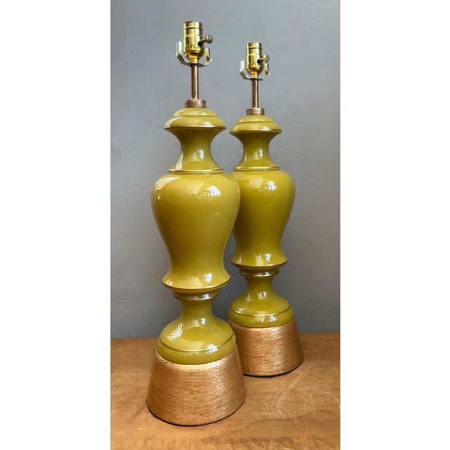 Vintage Gilt Tipped Painted Glass Lamps - A Pair For Sale - Image 15 of 16