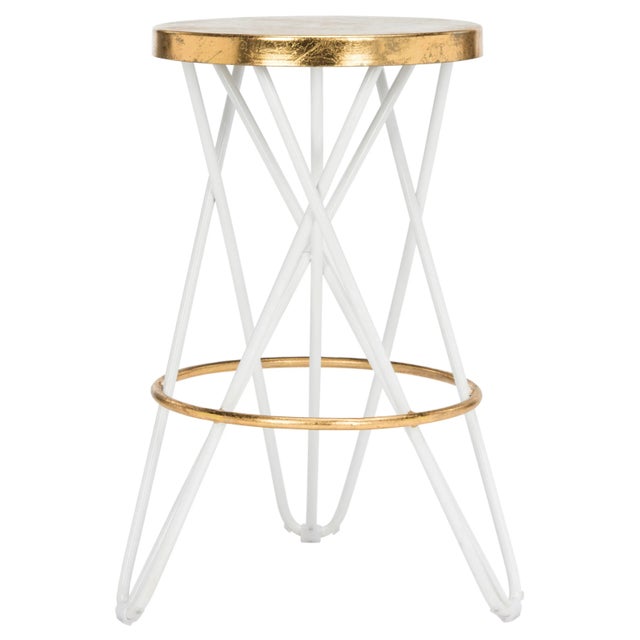 Metal Counter Stool, White & Gold For Sale - Image 7 of 7