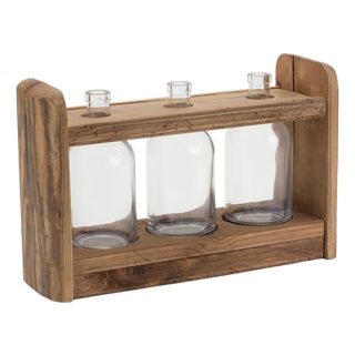 Bottle Vases in Wood Stand 15"L For Sale
