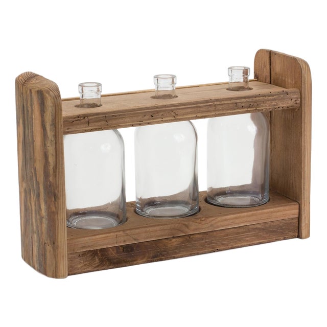 Bottle Vases in Wood Stand 15"L For Sale