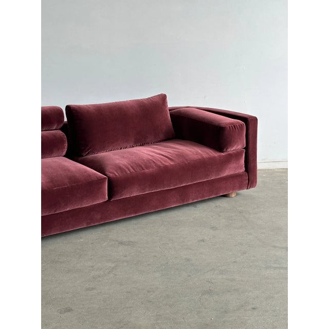 1990s Post Modern Sofa in Burgundy Velvet For Sale - Image 4 of 14
