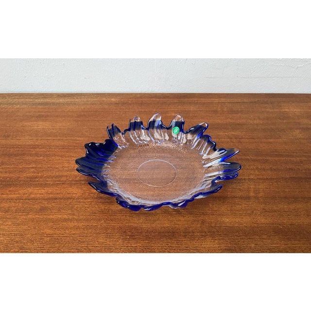 Blue Vintage Art Glass Floral Bowl from Lindshammar, Sweden, 1970s For Sale - Image 8 of 18