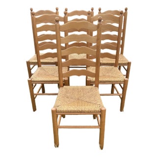 Vintage Country French Farmhouse Ladder Back, Maple, Rush, Dining Chairs - A Pair For Sale