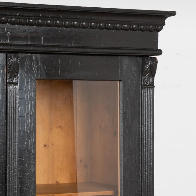 19th Century Black Painted Bookcase Pine Display Cabinet For Sale - Image 4 of 9