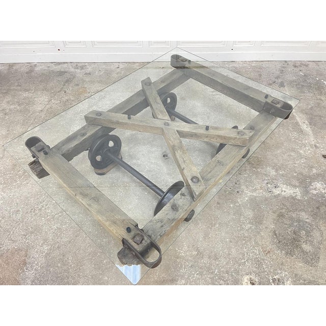Unusual, this coffee table was made in the 1990s from an old miner's cart dating from the 1900s. Designed from the oak and...