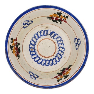 1900s Portuguese Spongeware and Floral Dairy Bowl, Earthenware For Sale