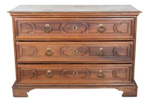 Emilian Bolognese Walnut Chest of Drawers with Rusticated Drawers, Mid-17th Cent