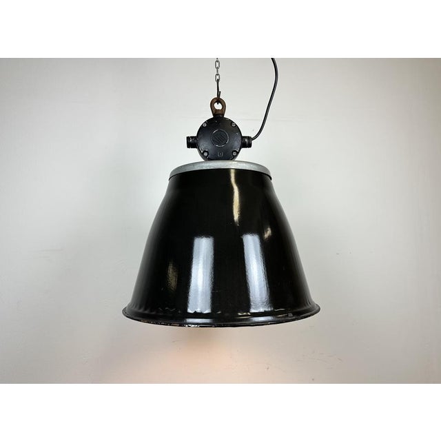 Industrial Black Enamel Factory Pendant Lamp, 1960s For Sale - Image 9 of 15