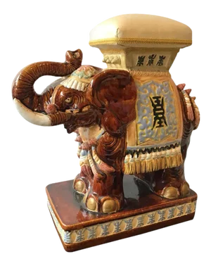 1970s Ceramic Elephant Garden Seat with Upholstered Top