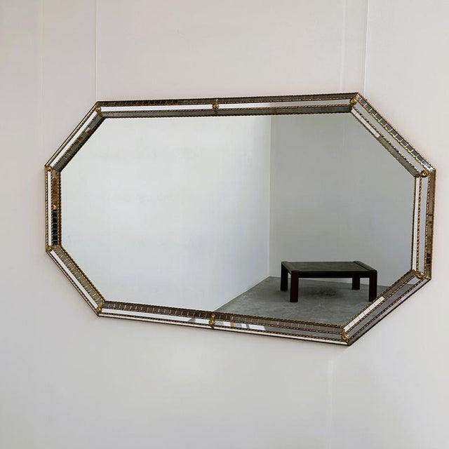 Large Spanish Hollywood Regency Octagonal Gilt Metal and Beveled Mosaic Wall Mirror For Sale - Image 5 of 12