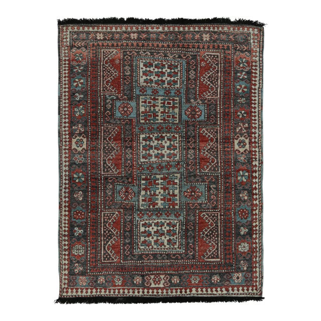 Rug & Kilim’s Tribal Style Rug in Red, Blue & Black Geometric Patterns For Sale