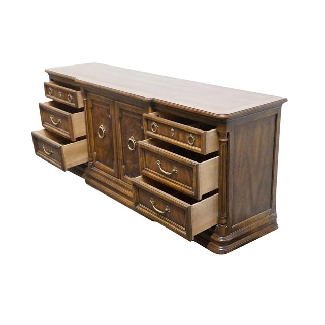 Drexel Heritage Cameo Collection Burled Walnut Italian Neoclassical Tuscan Style 78" Triple Door Dresser 002-132 For Sale - Image 11 of 17