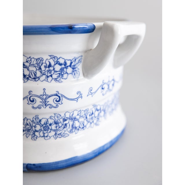 Vintage Italian Blue & White Porcelain Foot Bath Jardiniere Centerpiece For Sale - Image 9 of 11