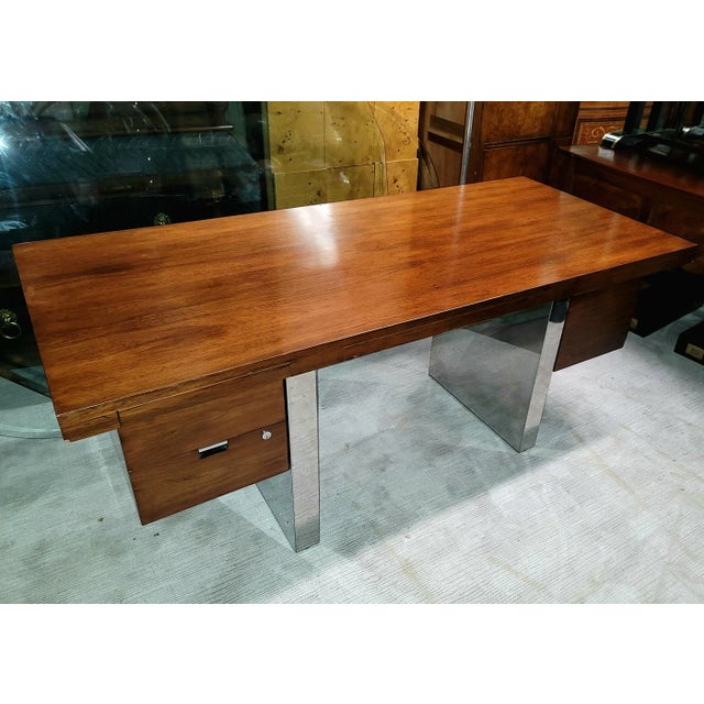 Mid 20th Century Roger Sprunger for Dunbar Floating Rosewood and Chrome Executive Desk For Sale - Image 9 of 9