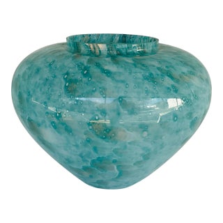Modern Italian Large Aqua and Gold Fleck Art Glass Vase For Sale