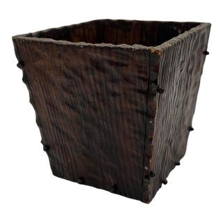 19th Century Black Forest Carved Faux Bois Waste Basket W/ Iron Mounts For Sale