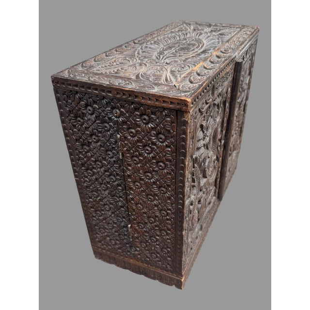 Antique Oriental Double Door Cabinet Rotating Doors With Carved Dragons For Sale - Image 6 of 9