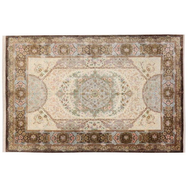 Qom Silk Rug | Knot Density: High-Quality | Pattern: Square garden rugs, hunting scenes, botteh motifs | Size: 212×136 cm...