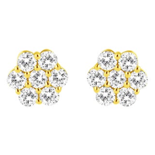 14K Yellow Gold 1/2 Cttw Brilliant Round Cut Diamond Floral Cluster Stud Earrings with Pushbacks (J-K Color, VS2-SI1 Clarity) For Sale