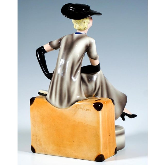 Goldscheider Vienna Lady Sitting on Suitcase by Stephan Dakon, 1930s For Sale - Image 4 of 8