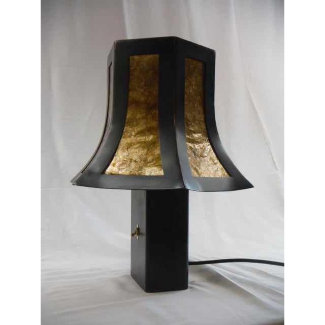 Black Steel & Bronze Pagoda Table Lamp For Sale In New York - Image 6 of 6