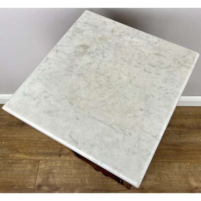 Metal Antique French Oak Bedside Table with Marble Top For Sale - Image 7 of 9