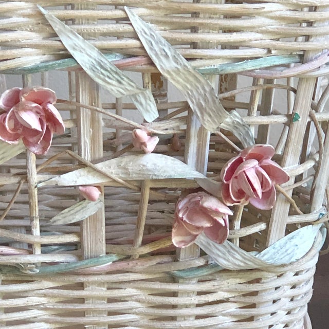 Tan Mid-20th Century Wicker Wall Shelf & Matching Wastebasket For Sale - Image 8 of 12