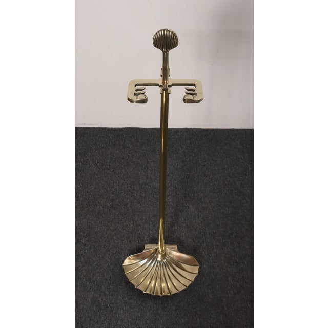 Metal Hollywood-Regency Style Brass Fireplace Tool Set With Seashell Handles and Pan For Sale - Image 7 of 18