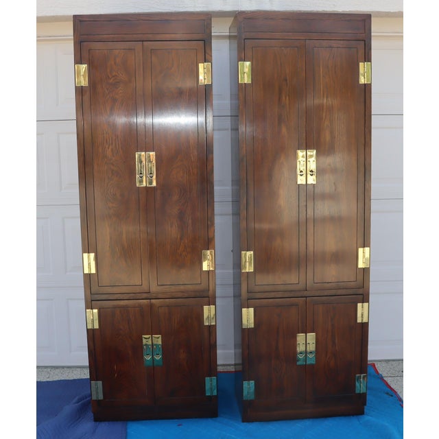 1970s 1970s Henredon Fine Furniture Campaign Pair of Armoires For Sale - Image 5 of 9