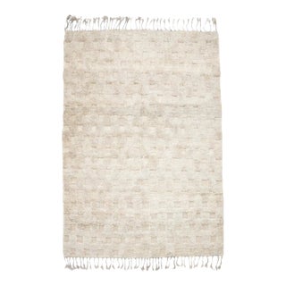All Natural Hand-Spun Wool Checker Flatweave & Pile Moroccan Rug - 8 X 12' Ft For Sale