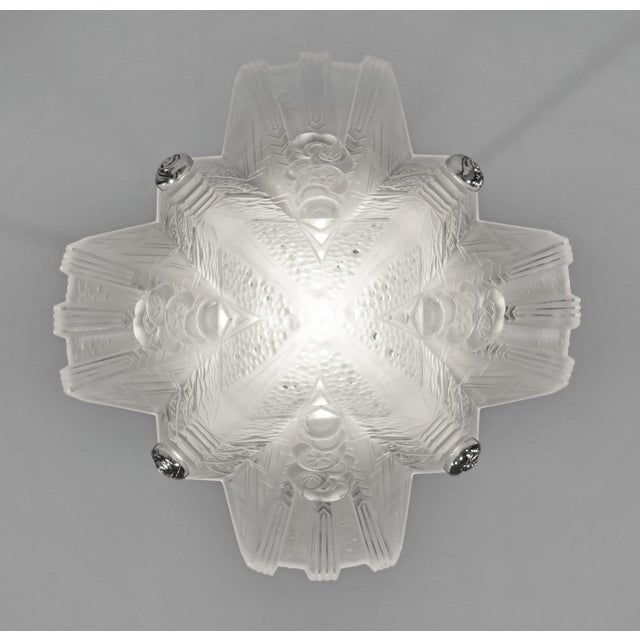 Metal French Art Deco Pendant Light by Petitot & Muller Freres 1930 France For Sale - Image 7 of 13
