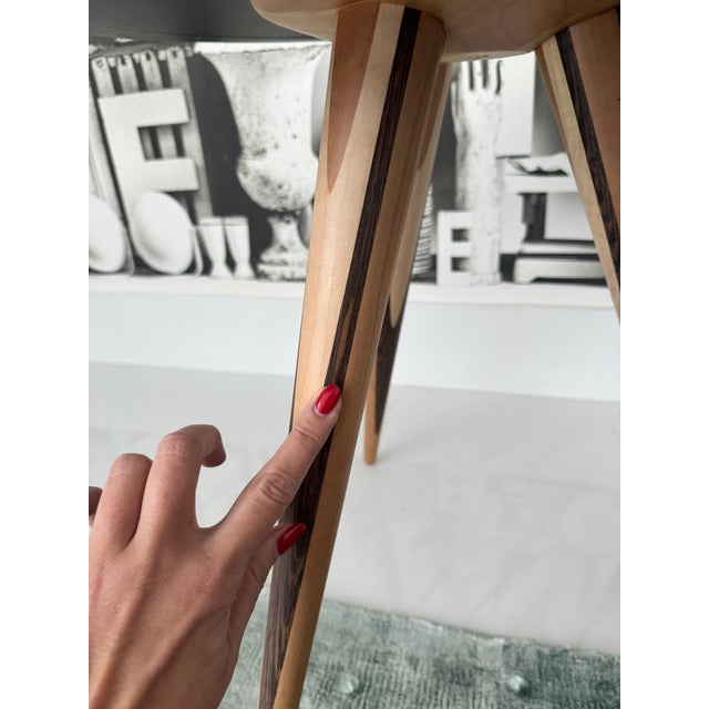 2020s Morelato Carambola Side Table Italian Modern Design Multilayer Wood Inlay Legs Yellow Lacquer Top For Sale - Image 5 of 10