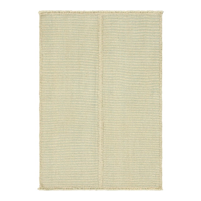 Rug & Kilim’s Contemporary Kilim in Cream White and Blue Textural Stripes For Sale