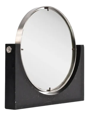 Mid-Century Modern Round Table Mirror in Black Marble & Steel