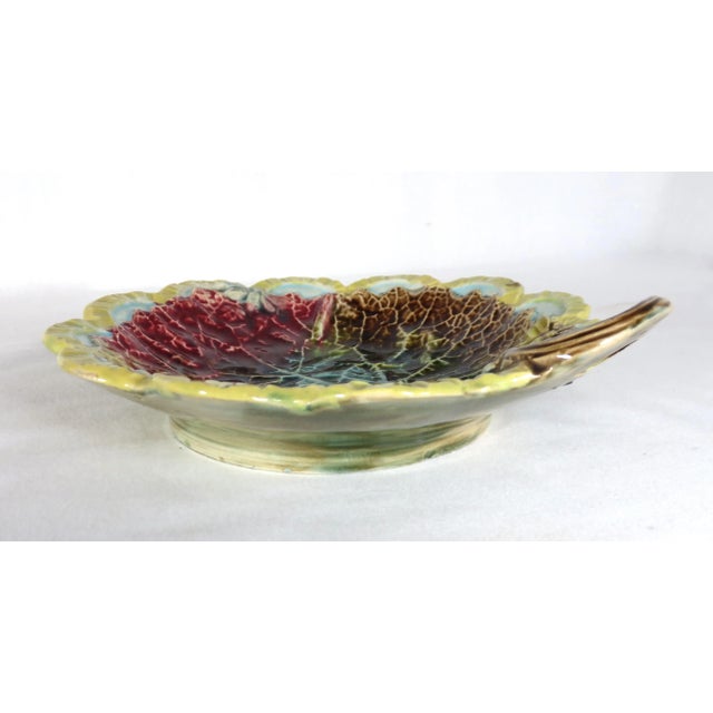 Late 19th Century Antique American Victorian Majolica Leaf Motif Serving Dish For Sale - Image 5 of 13