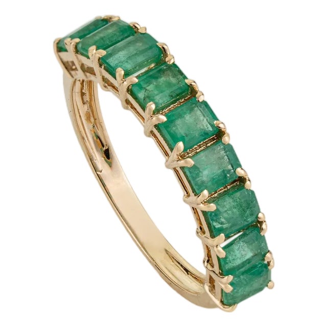 1.59ct Stackable Natural Emerald Half Eternity Band Ring Size 6 in Solid 14k Gold For Sale