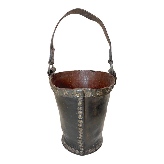Rare Antique 1700's Handmade Copper Riveted Leather English Fire Fighter Bucket For Sale
