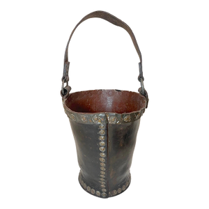 Rare Antique 1700's Handmade Copper Riveted Leather English Fire Fighter Bucket