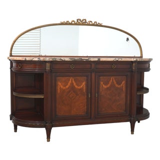 Antique French Louis XVI Marble Top Inlaid Mahogany Sideboard For Sale