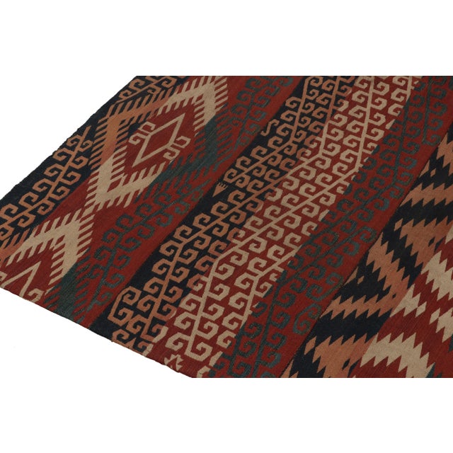 1910s Antique Jajim Kilim in Scarlet Red, Aegean Blue & Beige Tribal Patterns For Sale - Image 5 of 7