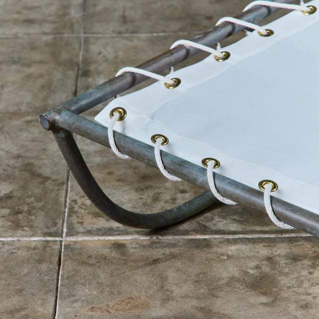 Early Walter Lamb Bronze & Canvas Patio Chaise Lounge For Sale - Image 11 of 18