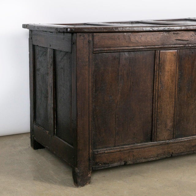 Paneled and Carved Oak Chest or Coffer For Sale - Image 5 of 11