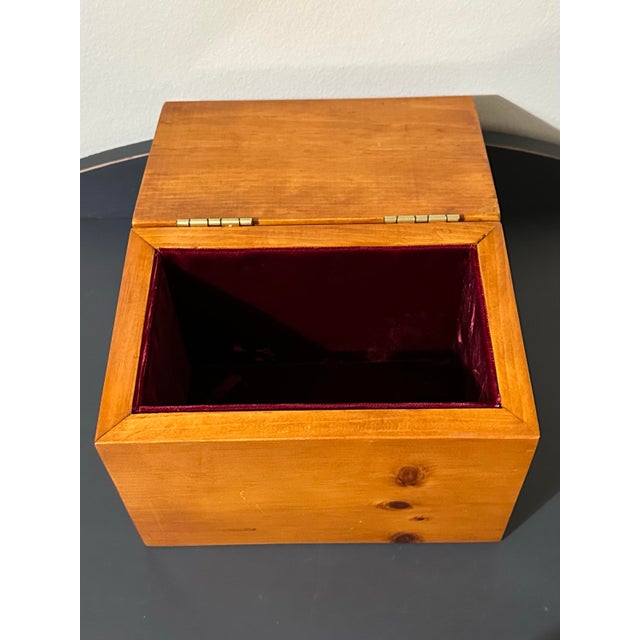 Brown Vintage Mid 20th Century Handcrafted Pine Wood Storage Box With Velvet Lining For Sale - Image 8 of 9