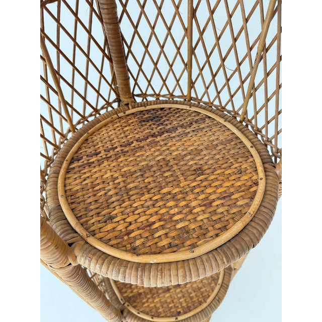 Vintage Boho Wicker Four-Tier Estagere Cylindrical Shelving Unit, 1970s For Sale - Image 12 of 13