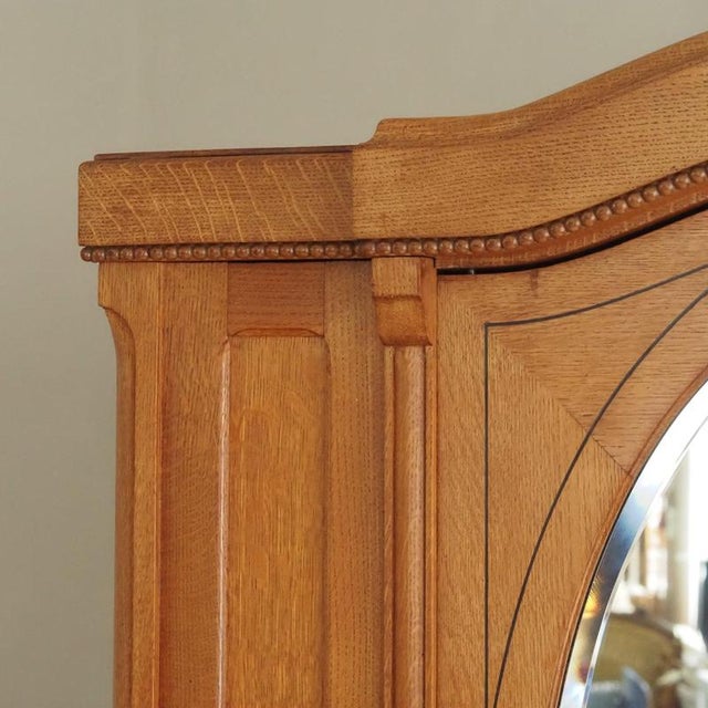Art Nouveau Wardrobe in Oak with Oval Mirror For Sale - Image 3 of 17