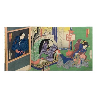Utagawa Kunisada (Toyokuni III), Interior Scene, Woodcut, Mid-19th Century For Sale