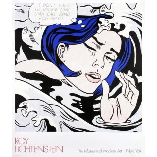 "Drowning Girl" by Roy Lichtenstein, Moma First Edition Billboard Poster, 1989 Reduced $300 For Sale