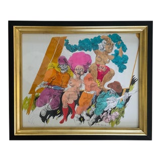 1971 Signed Mixed Media Figurative Drawing by David Mac Innes | California Original Work on Paper | Professionally Framed For Sale