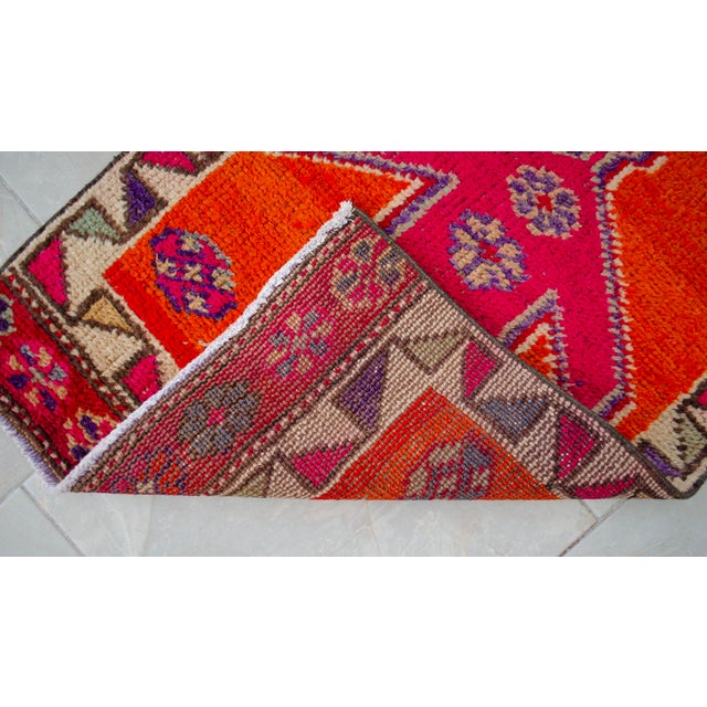 Hand-Knotted Turkish Runner Rug. Bright Orange Narrow Hallway Decor Kitchen Rug - 2' X 12'4" For Sale - Image 15 of 16