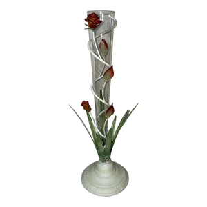 Mid Century Tall Tole Floral Vase Glass Insert Amberina Acrylic Rose Flowers